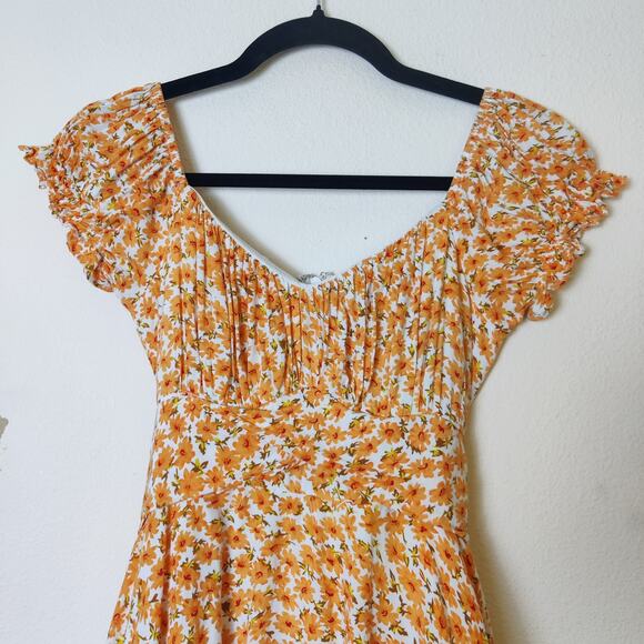 O. Vianca Orange Ditsy Floral Puff Sleeve Romantic Romper Playsuit Small - Picture 3 of 15